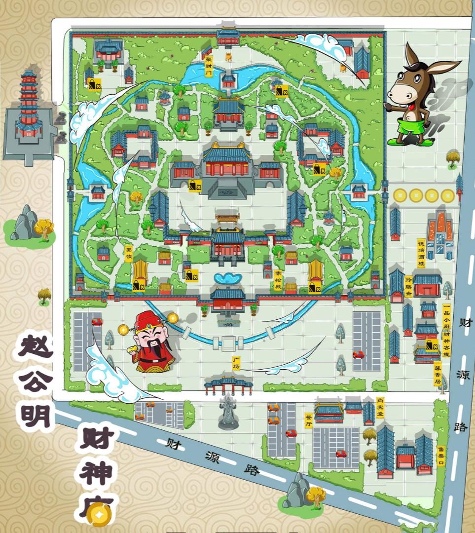 新城寺庙类手绘地图